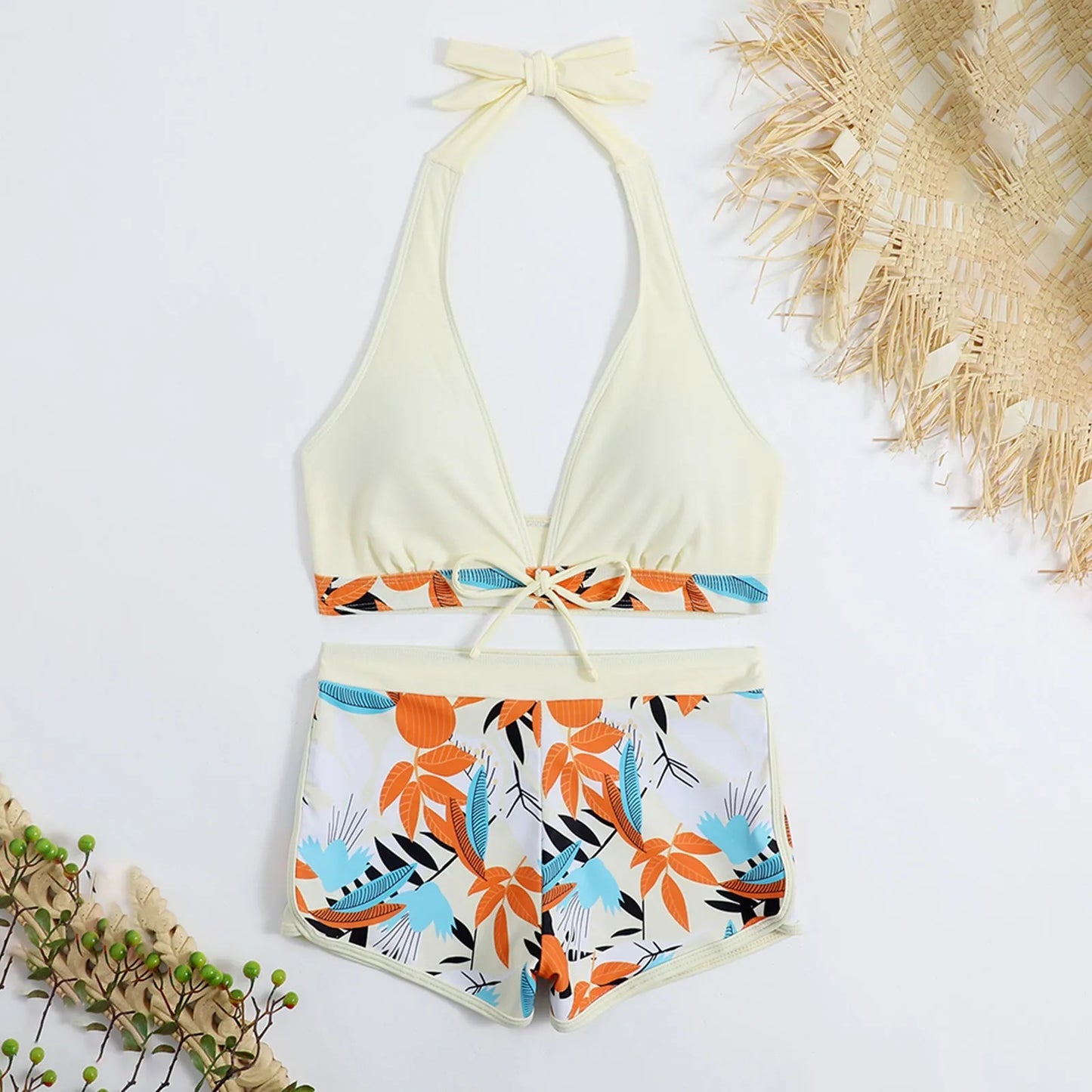 Retro Leaf Print Bikini Collection