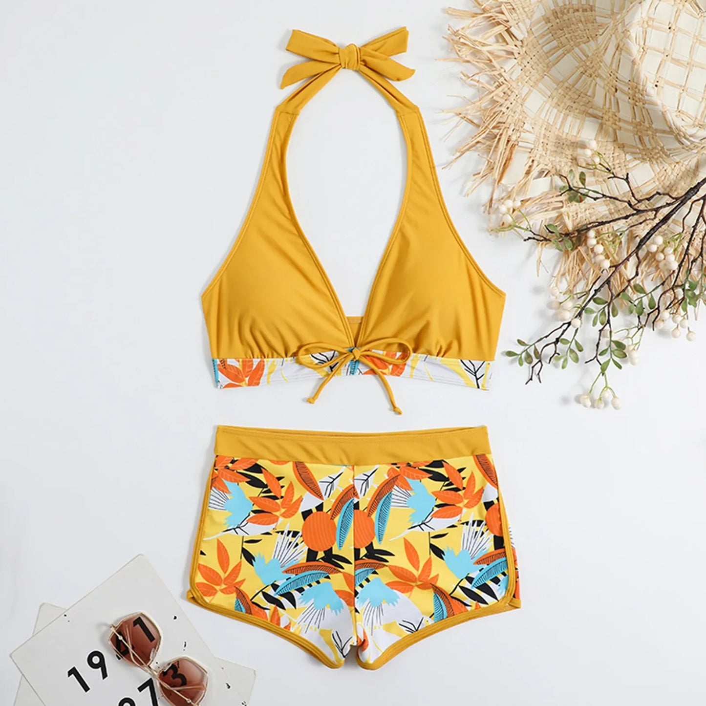 Retro Leaf Print Bikini Collection