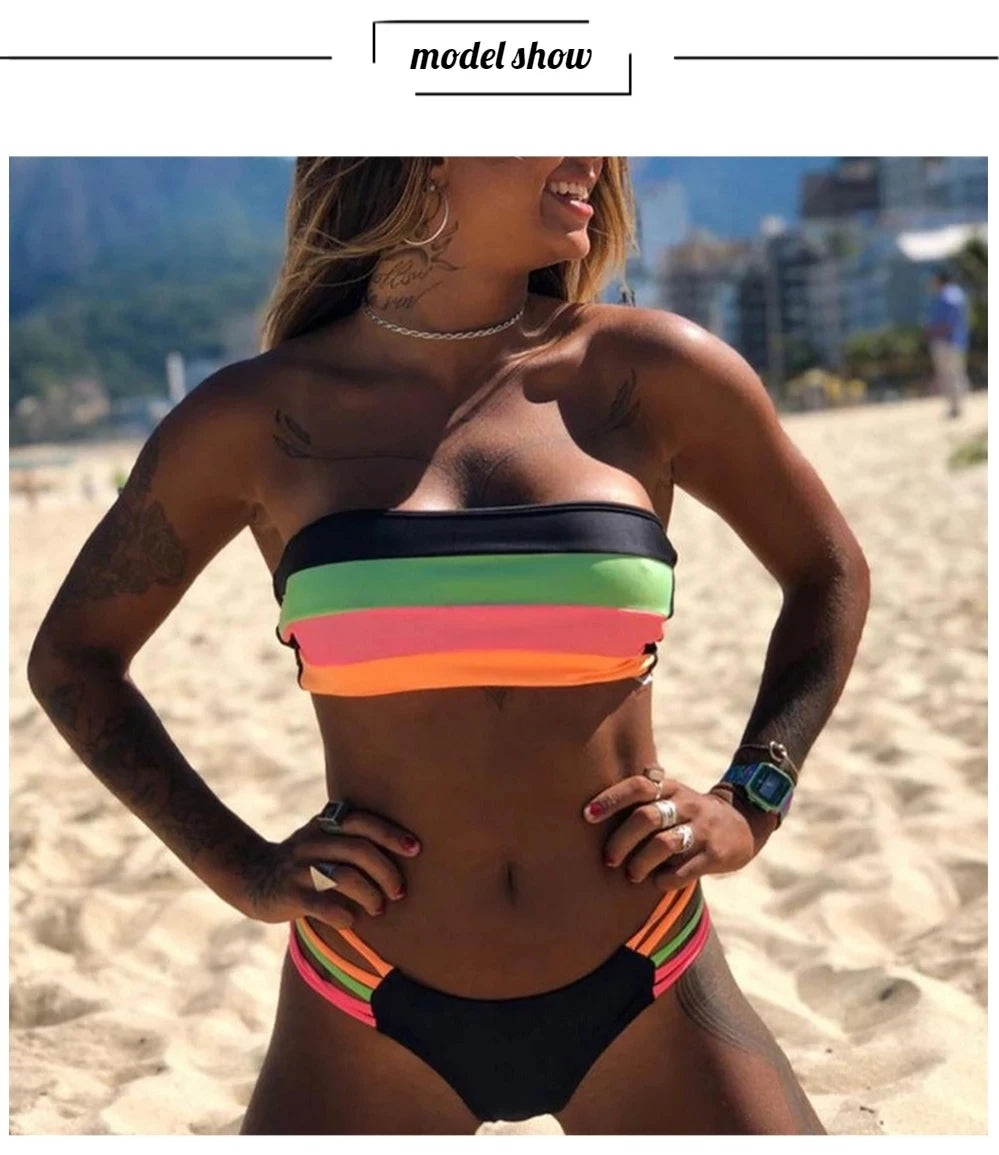 Rainbow Striped Bikini Collection
