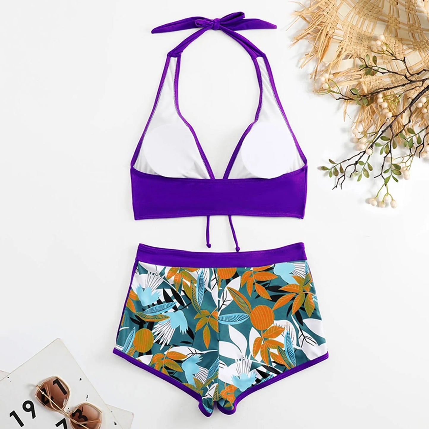 Retro Leaf Print Bikini Collection