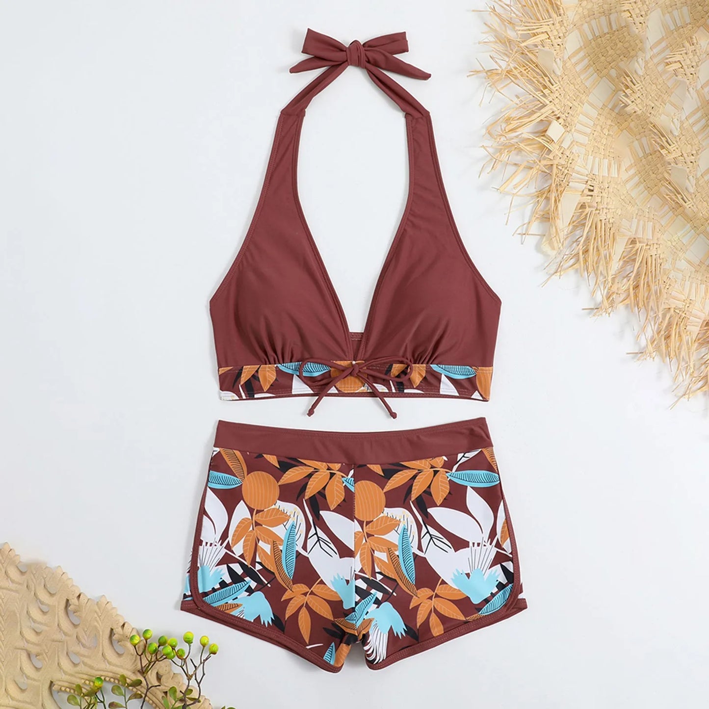 Retro Leaf Print Bikini Collection
