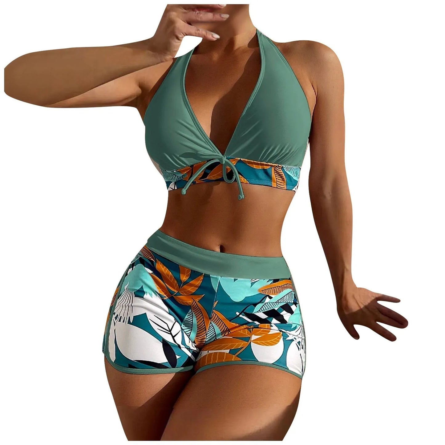 Retro Leaf Print Bikini Collection