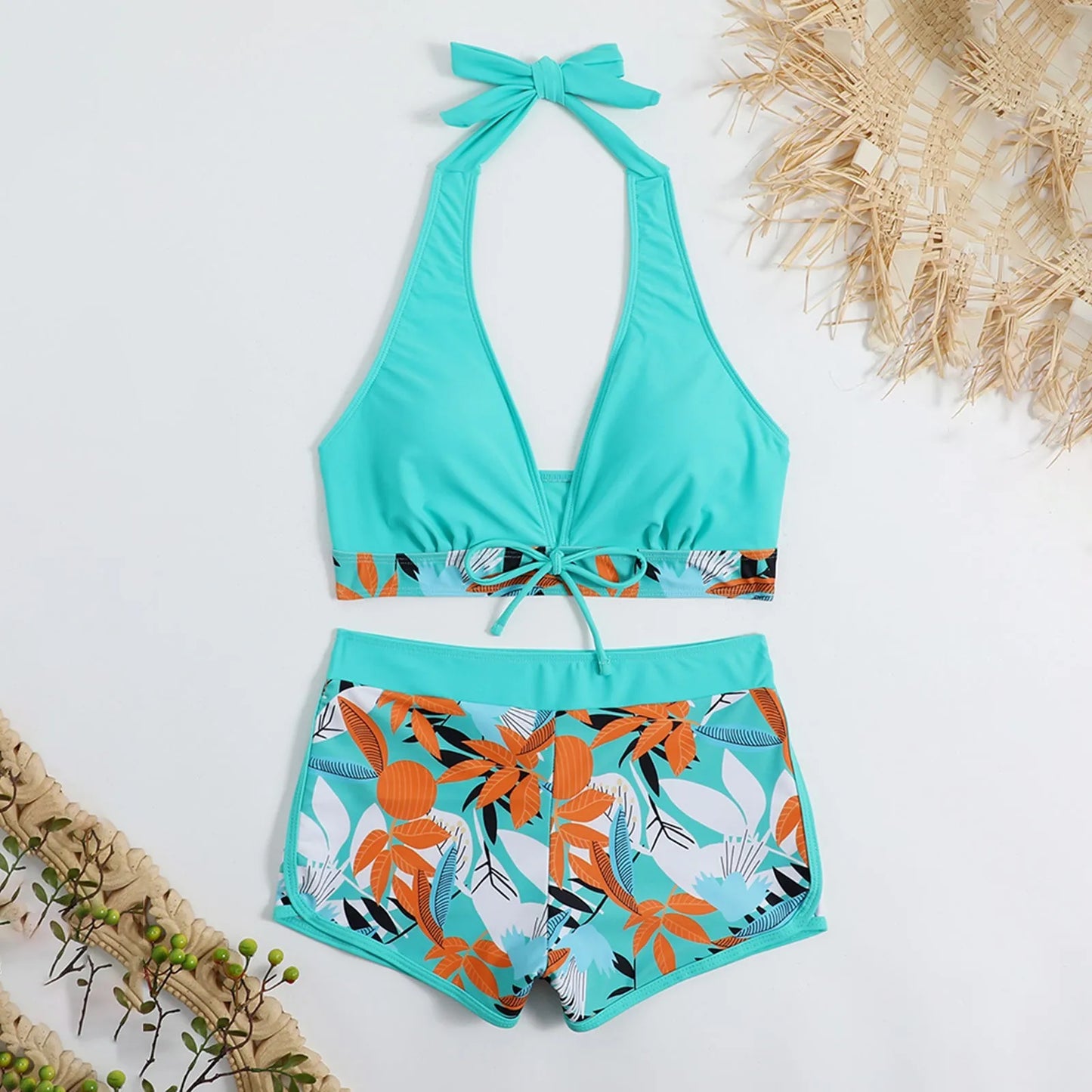 Retro Leaf Print Bikini Collection