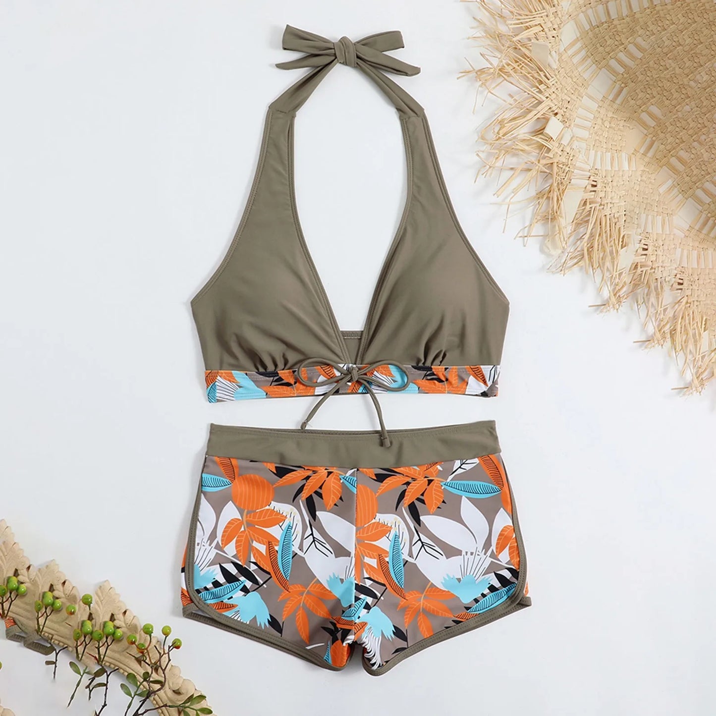 Retro Leaf Print Bikini Collection