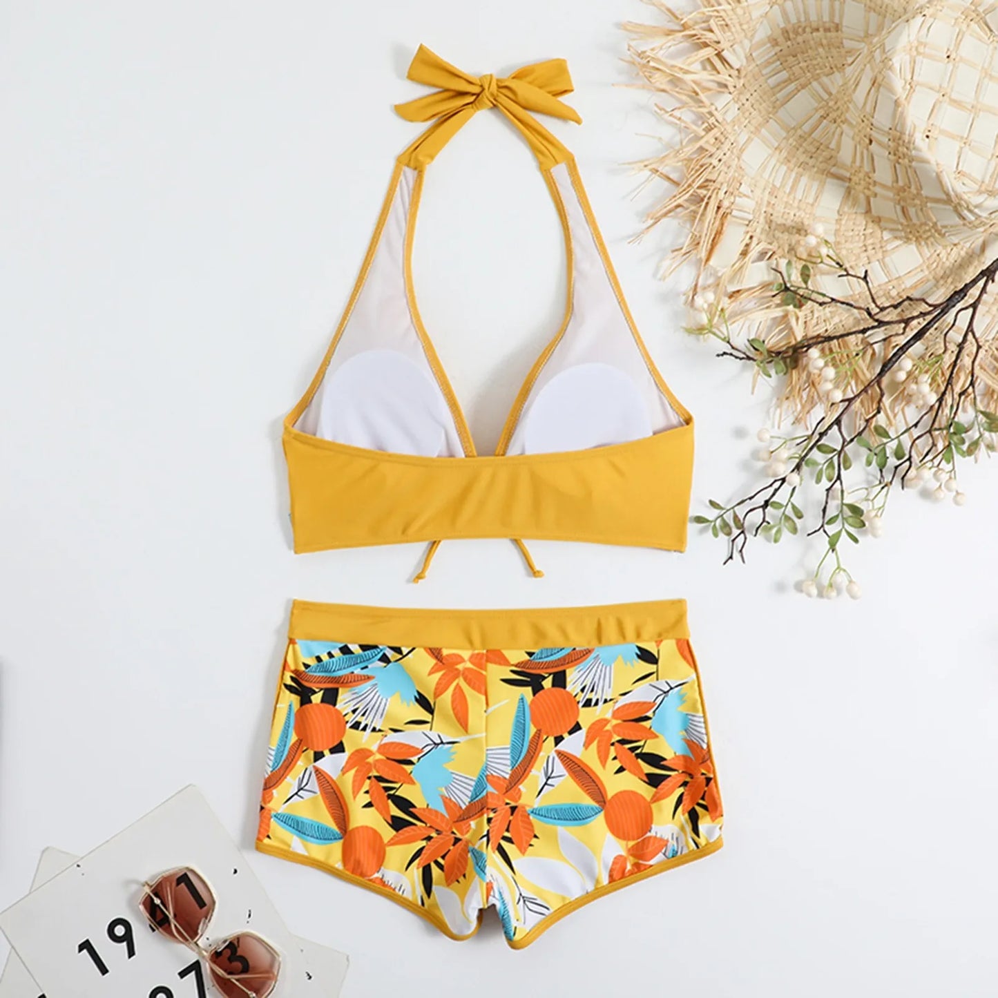 Retro Leaf Print Bikini Collection
