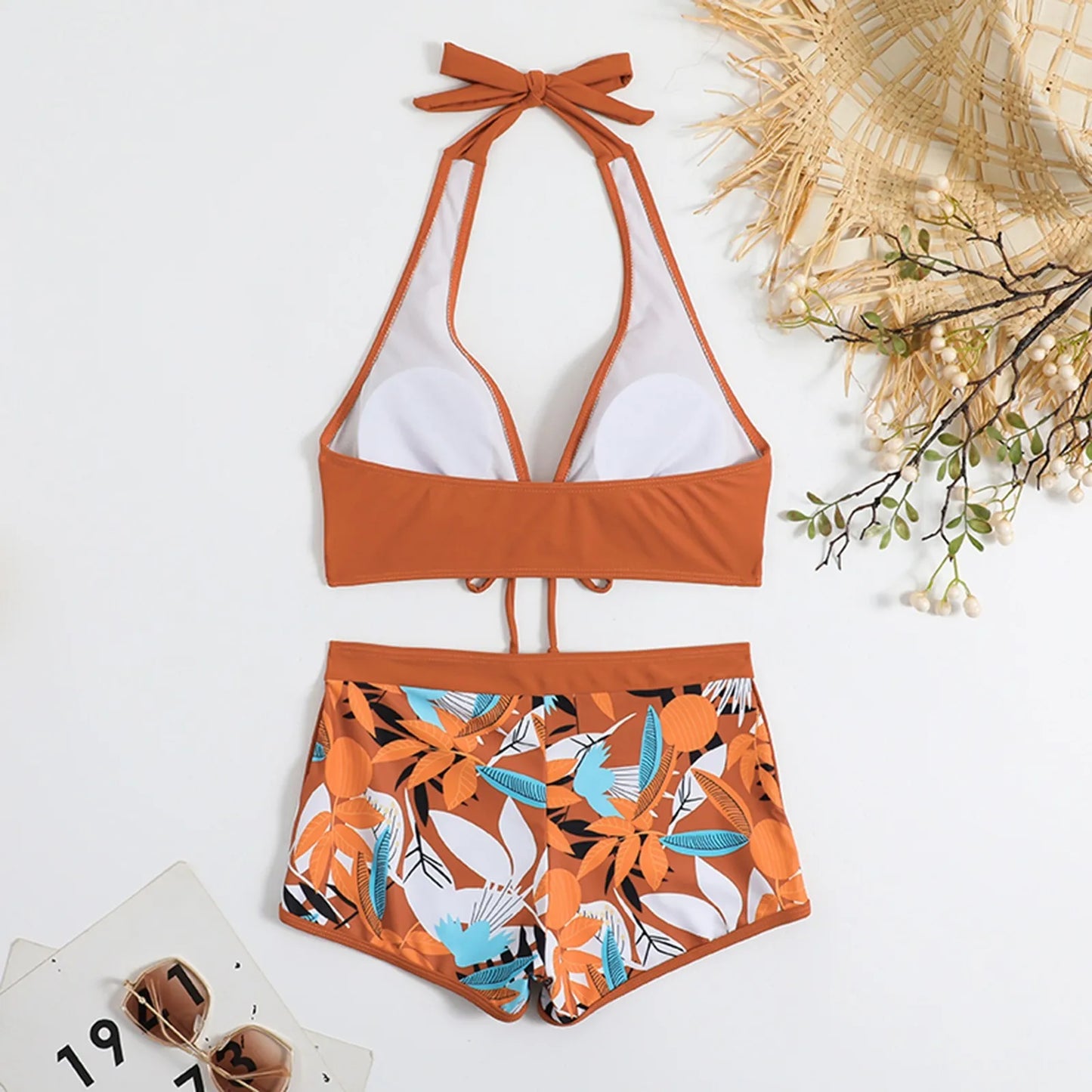 Retro Leaf Print Bikini Collection