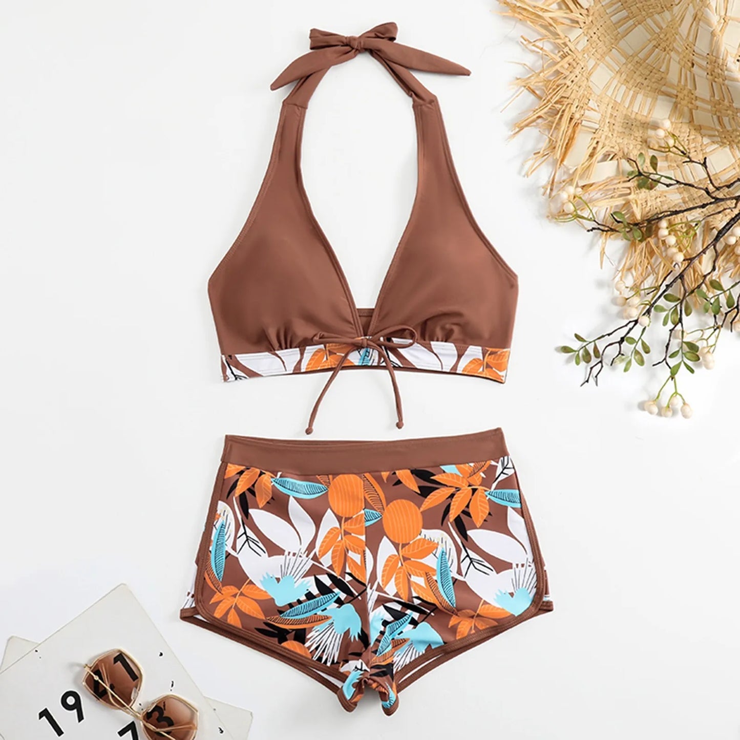 Retro Leaf Print Bikini Collection