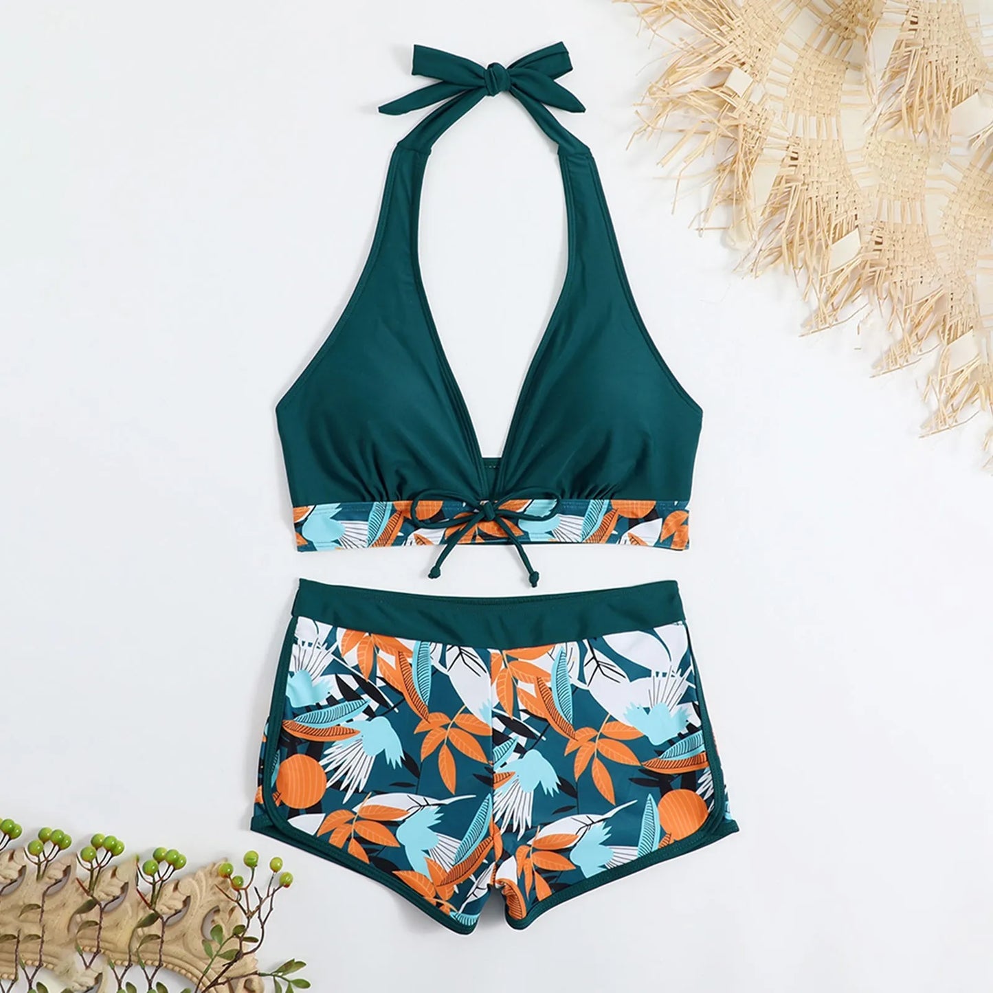 Retro Leaf Print Bikini Collection