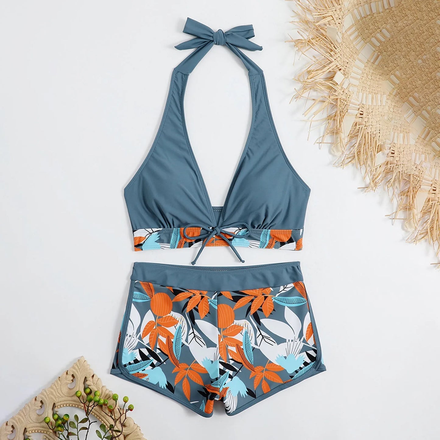 Retro Leaf Print Bikini Collection