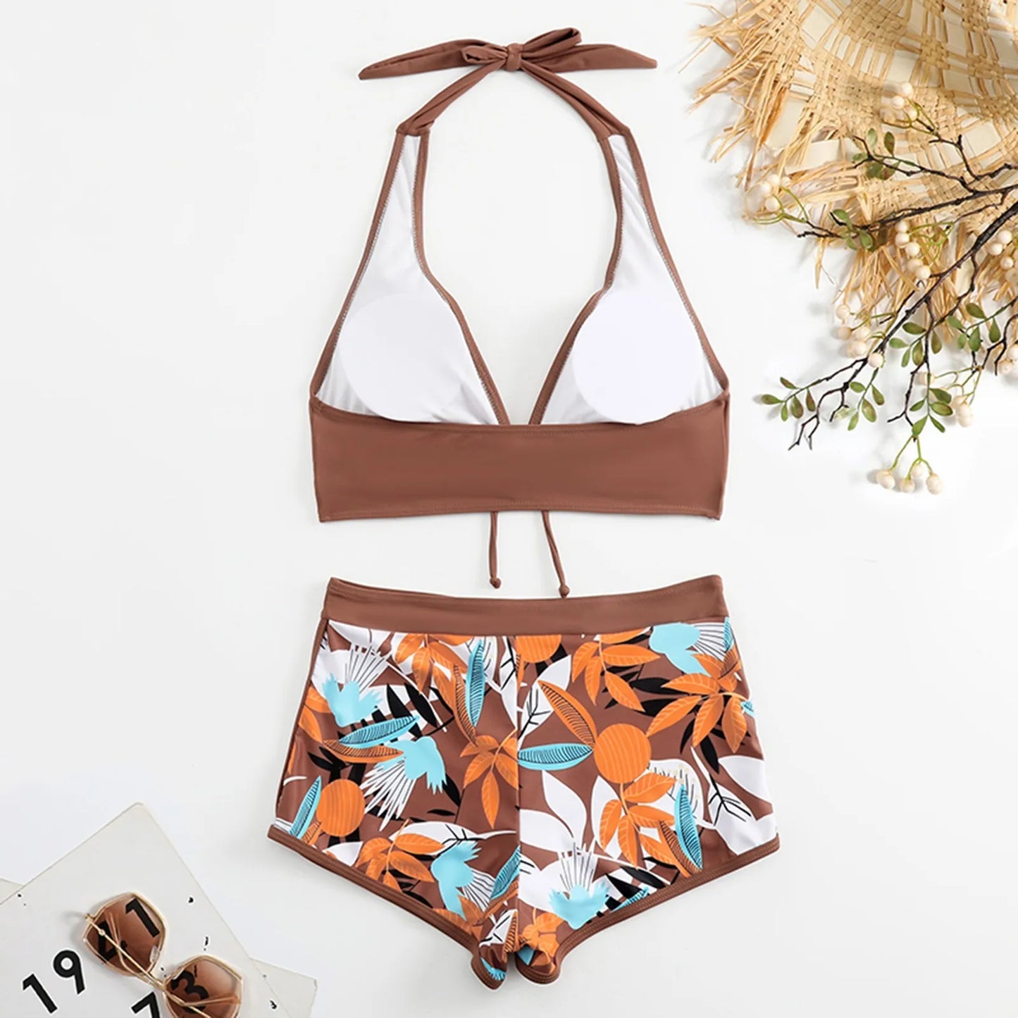 Retro Leaf Print Bikini Collection