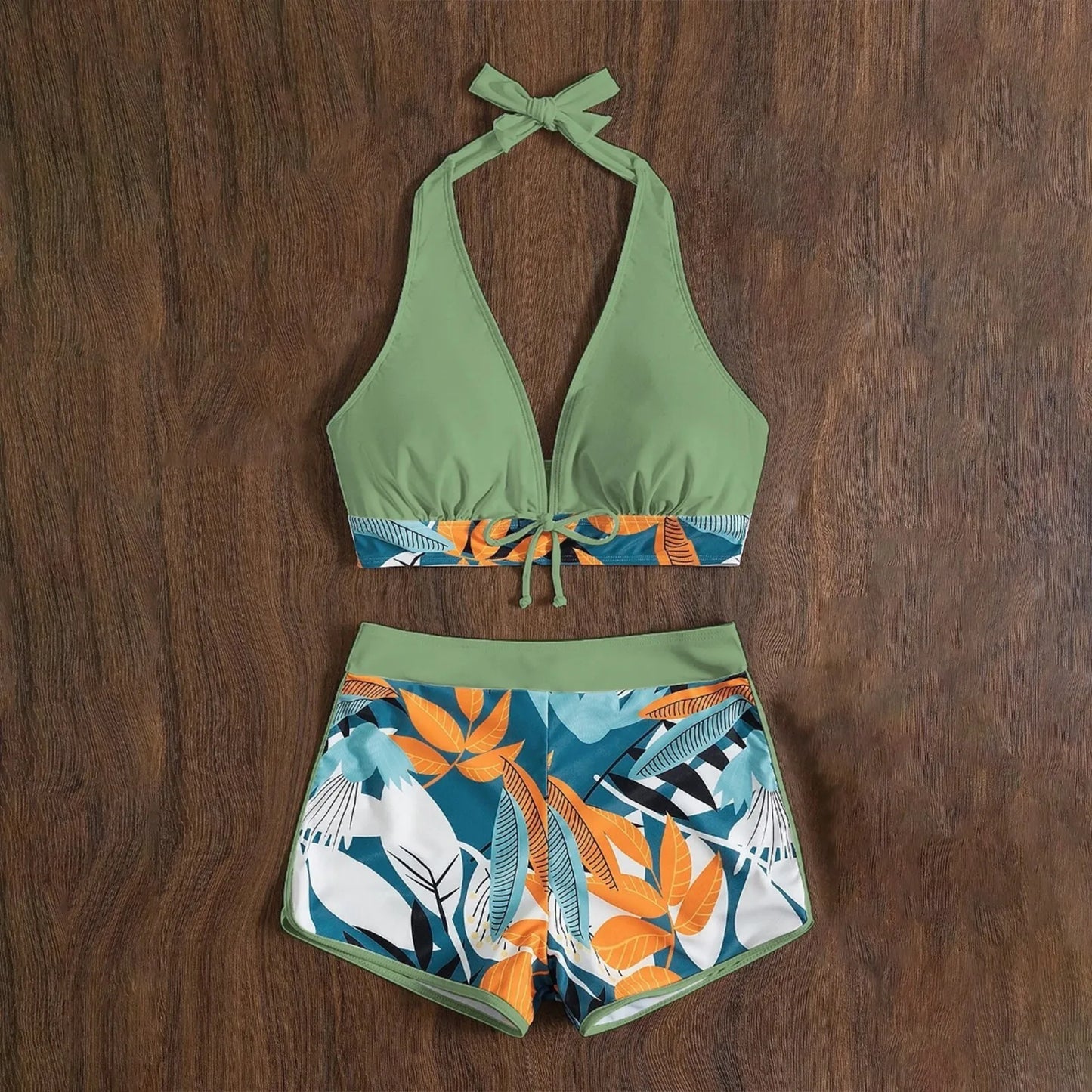 Retro Leaf Print Bikini Collection