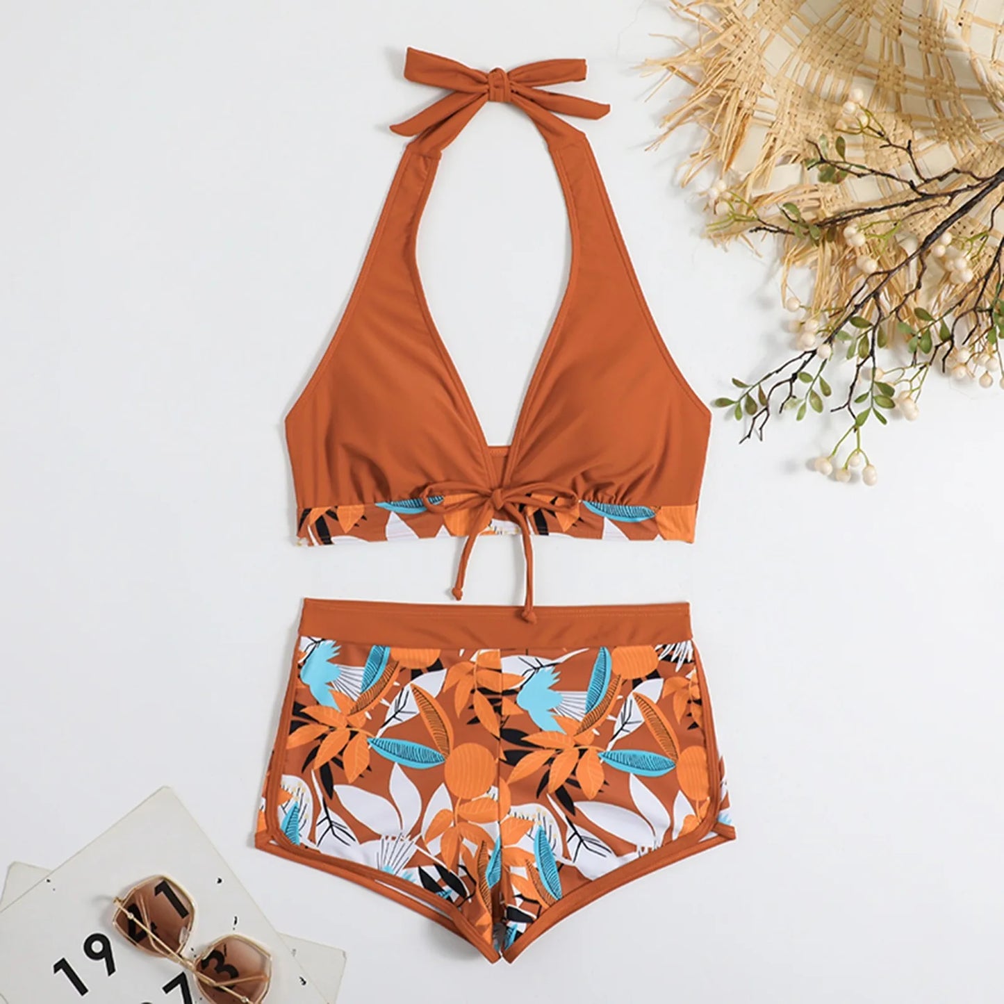 Retro Leaf Print Bikini Collection