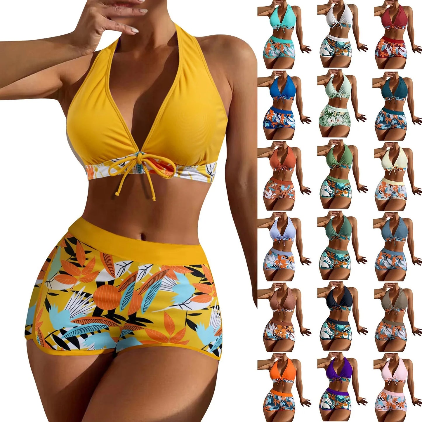 Retro Leaf Print Bikini Collection