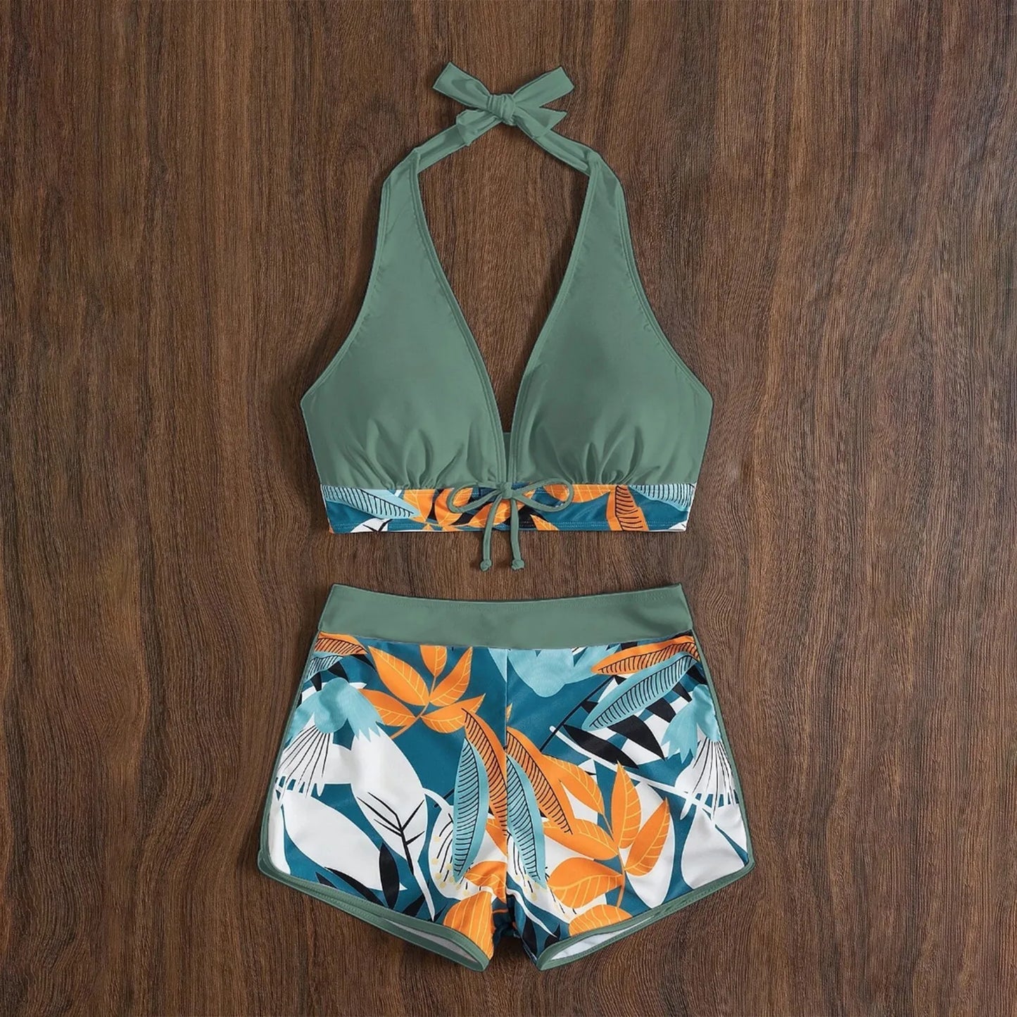 Retro Leaf Print Bikini Collection