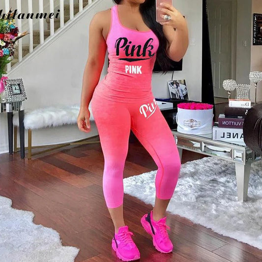 Two Piece PINK Fitness Tracksuit Collection