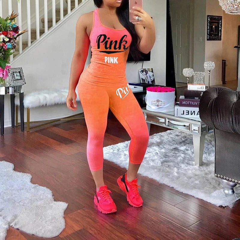 Two Piece PINK Fitness Tracksuit Collection