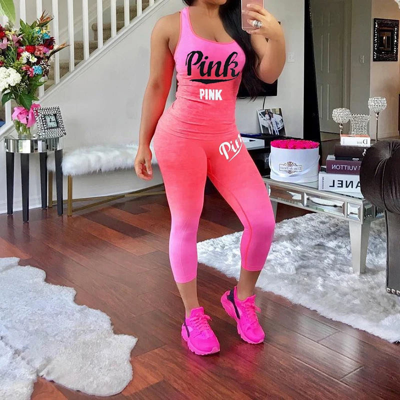 Two Piece PINK Fitness Tracksuit Collection