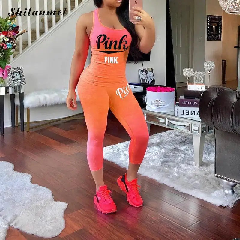 Two Piece PINK Fitness Tracksuit Collection