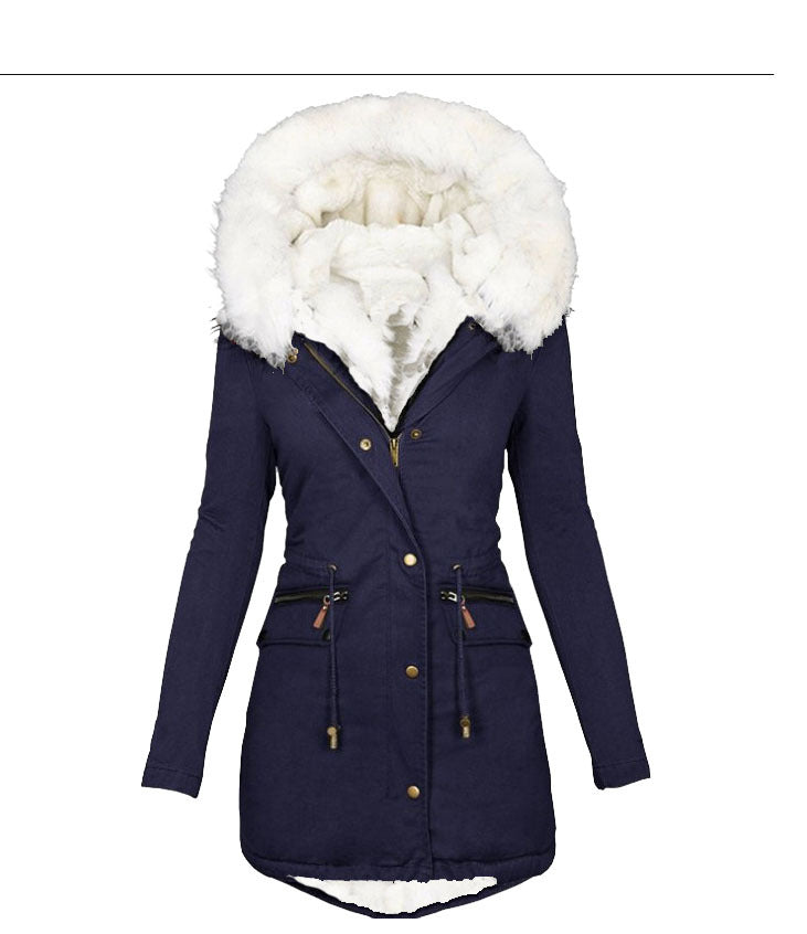 Fleece-Lined Hooded Fur Collar Coat Collection