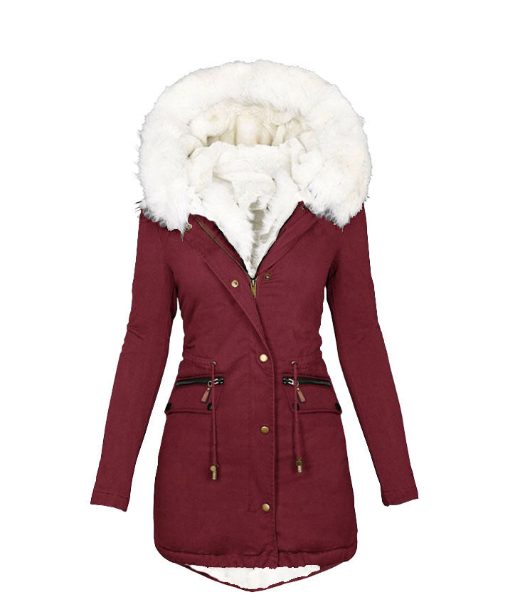 Fleece-Lined Hooded Fur Collar Coat Collection