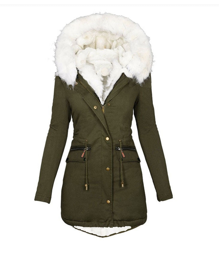 Fleece-Lined Hooded Fur Collar Coat Collection