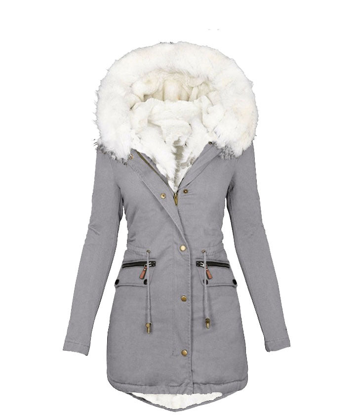 Fleece-Lined Hooded Fur Collar Coat Collection