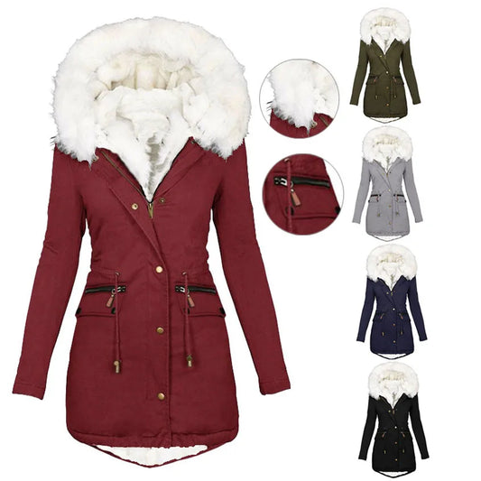 Fleece-Lined Hooded Fur Collar Coat Collection