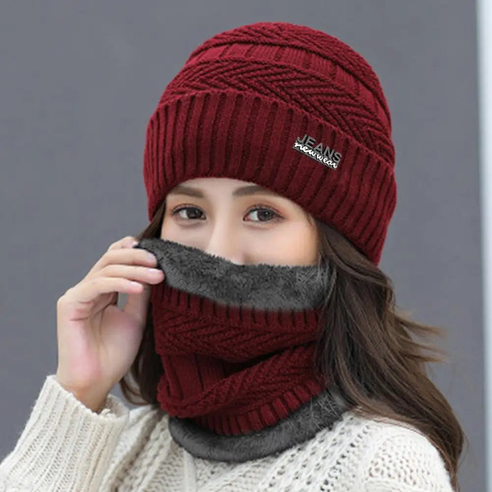 Plush Velvet Knitted Hat and Scarf Set Collection