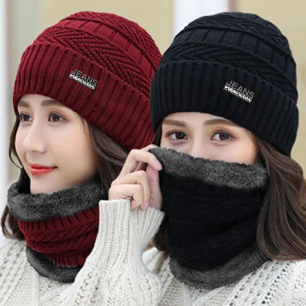 Plush Velvet Knitted Hat and Scarf Set Collection